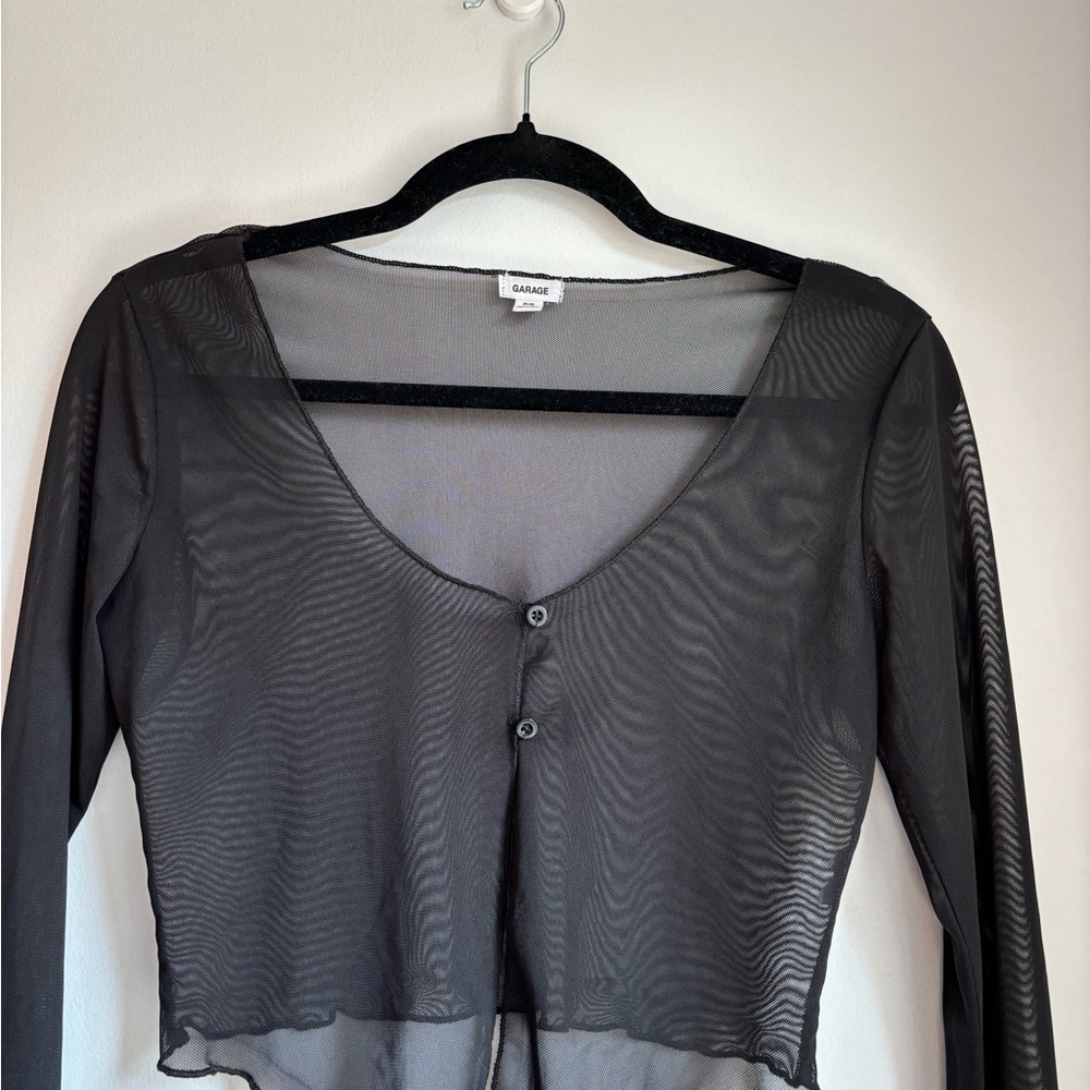 Garage Black Sheer Button-Up Top